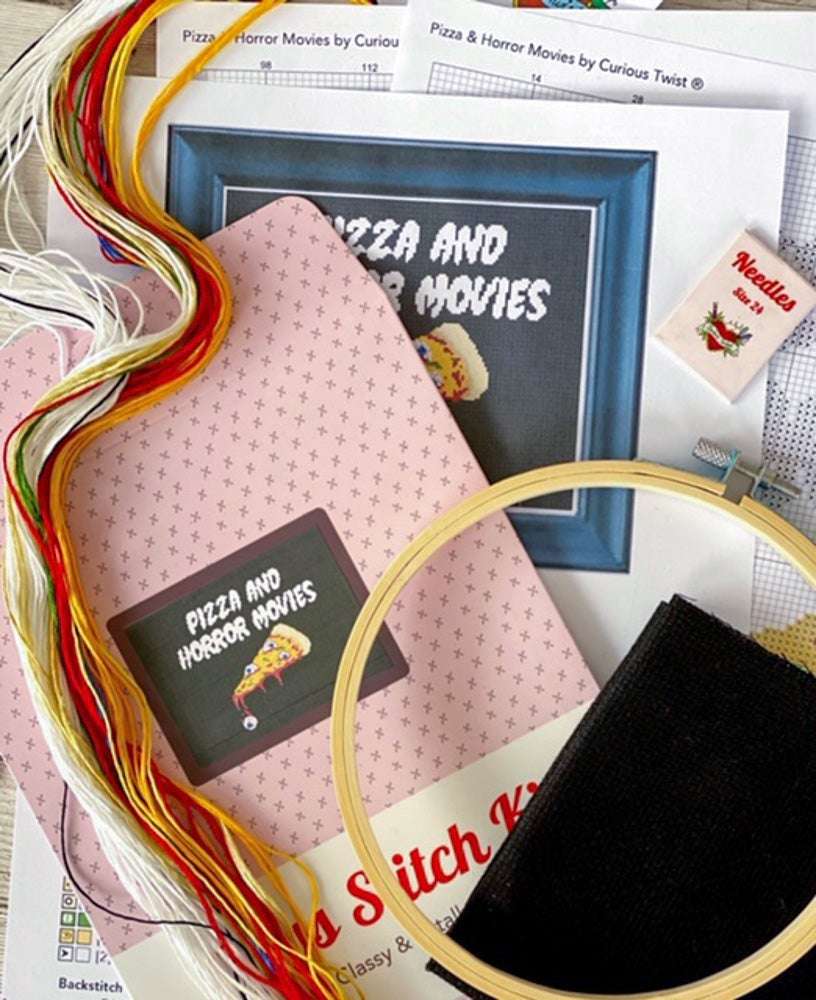 Pizza and Horror Movies- Cross Stitch Kit And Pattern
