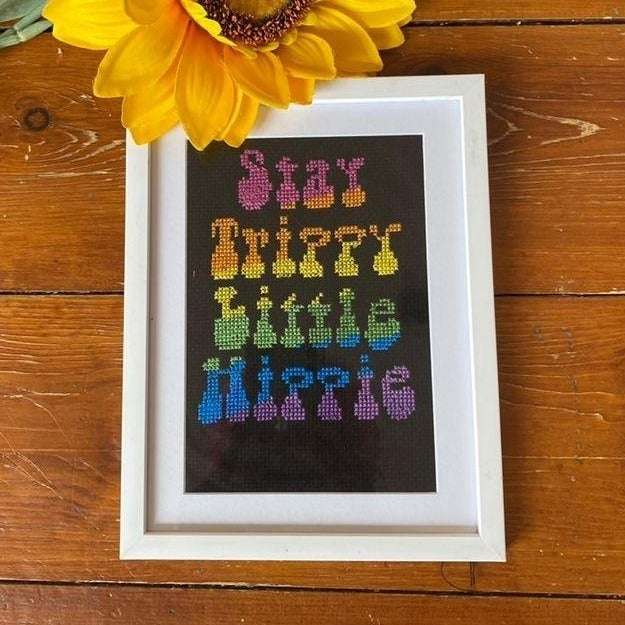 Stay Trippy Little Hippie- Colourful Cross Stitch Kit And Pattern