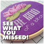 Cross stitch kit with needle, threads, fabric, and modern cheeky design